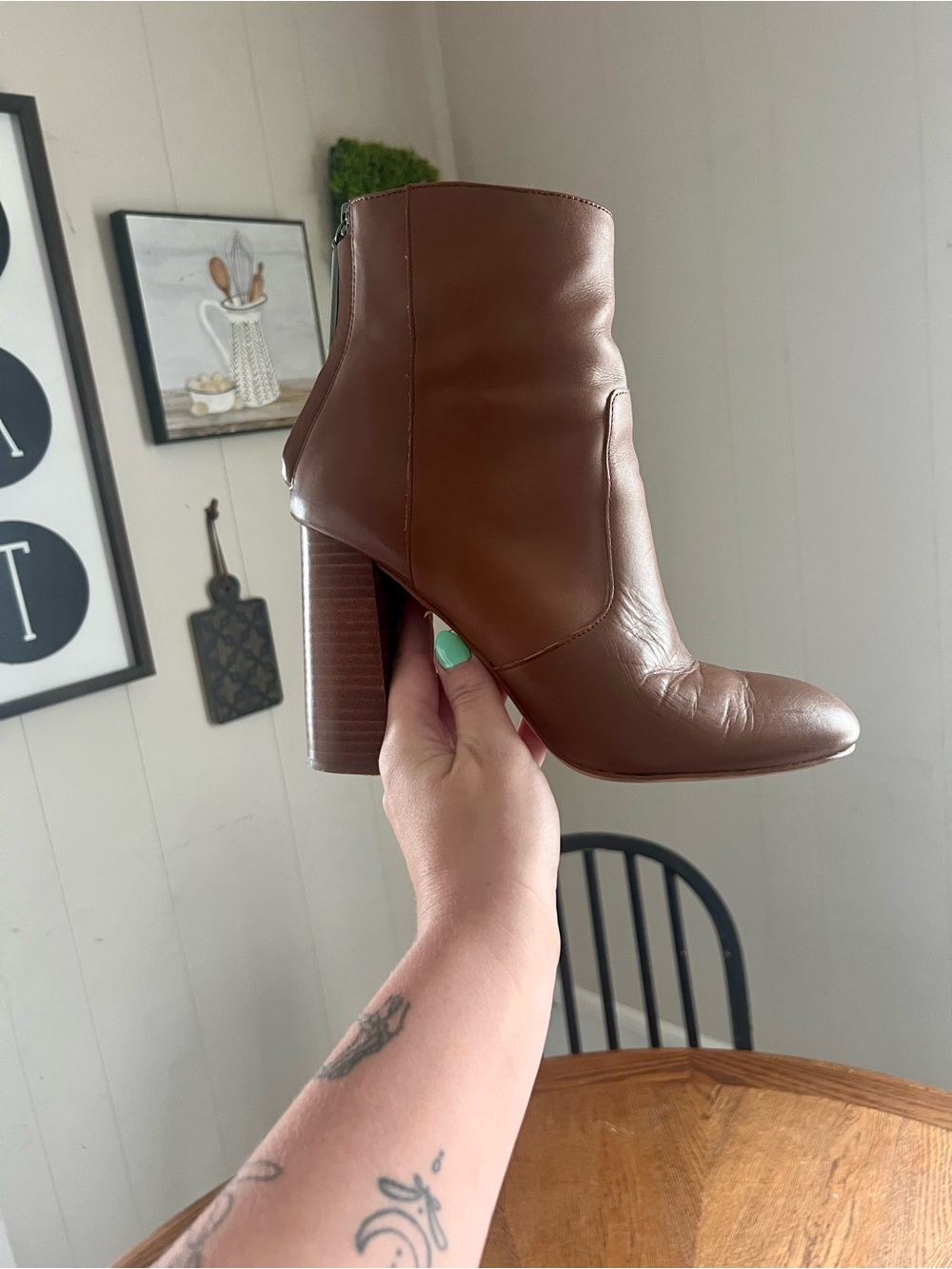 French Connection | Women's Brown Leather Block Heel Ankle Boot